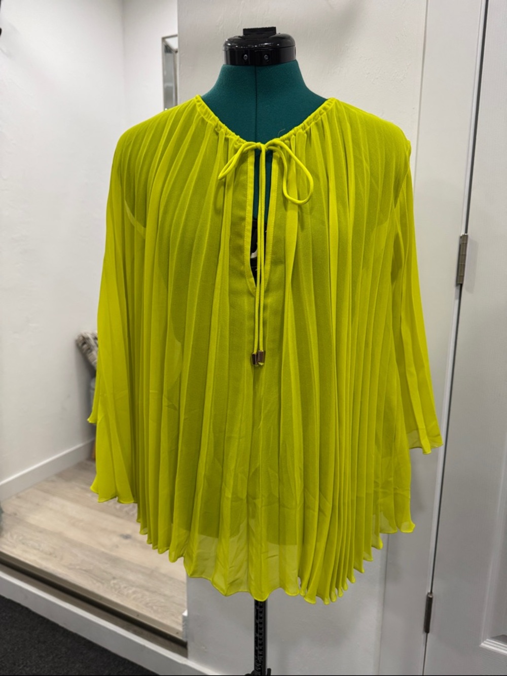 Zara Neon Lime Tie-Front Sheer Blouse